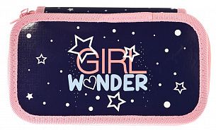 Пенал двухсекционный Schoolformat GIRL WONDER 190х105х35 мм синий, картон, полиэстер