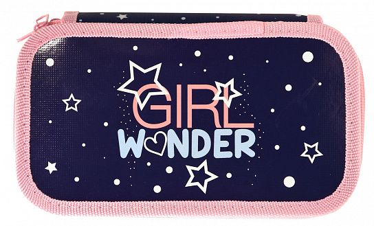 Пенал двухсекционный Schoolformat GIRL WONDER 190х105х35 мм синий, картон, полиэстер