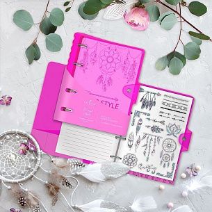 Тетрадь со сменным блоком 120 л. А5, клетка, на кольцах LOREX NEON. PINK пластиковая обложка, с наклейками