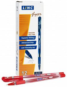 Ручка шариковая Linc Glycer красная 0,7 мм, прозрачный круглый корпус, грип, игольчатый наконечник