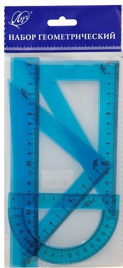 Набор геометрический 4 предмета Луч пластик тонированный синий, с европодвесом