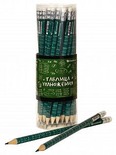 Карандаш чернографитный деревянный Schoolformat ТАБЛИЦА УМНОЖЕНИЯ НВ с ластиком, заточенный, круглый, принт на корпусе, тубус