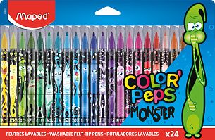 Фломастеры MAPED COLOR'PEPS MONSTER классические 24 цв. круглый корпус, стандартные, принт на корпусе, картонная упаковка
