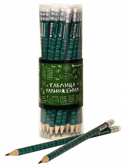 Карандаш чернографитный деревянный Schoolformat ТАБЛИЦА УМНОЖЕНИЯ НВ с ластиком, заточенный, круглый, принт на корпусе, тубус