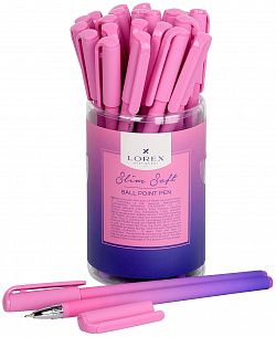 Ручка шариковая на масляной основе LOREX GRADIENT.SWEET Slim Soft синяя 0,5 мм, розовый круглый корпус, покрытие ultra-soft touch, игольчатый наконечник