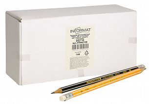 Карандаш чернографитный деревянный INFORMAT Zebra НВ с ластиком, заточенный, шестигранный, принт на корпусе, картонная коробка