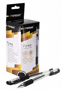 Ручка гелевая INFORMAT 0,5 мм черная, круглый корпус, грип