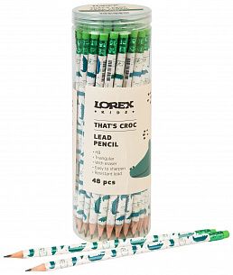 Карандаш чернографитный деревянный LOREX KIDS V-TYPE THAT'S CROC НВ с ластиком, заточенный, трехгранный, принт на корпусе, тубус
