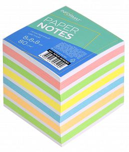 Блок для записей INFORMAT 8х8х8 см Куб проклеенный ассорти 6 цветов 80 г/м2