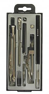 Набор чертежный (готовальня) GLOBUS ТЕХНИКА циркуль 155 мм металлический черный, 10 предметов, в пластиковом пенале с европодвесом