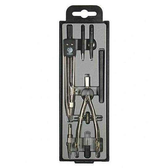 Набор чертежный (готовальня) GLOBUS ЮНИОР циркуль 125 мм металлический черный, 7 предметов, в пластиковом пенале с европодвесом