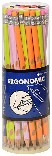 Карандаш чернографитный деревянный Schoolformat ERGONOMIC НВ с ластиком, заточенный, трехгранный, тубус