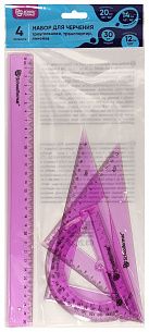 Набор чертежный 4 предмета большой Schoolformat пластик тонированный ассорти, с европодвесом