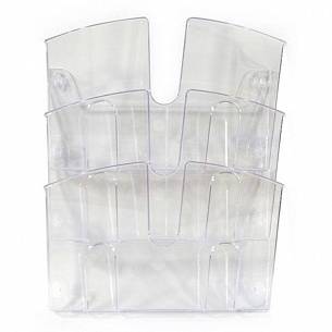 Лоток вертикальный для бумаг Унипласт 32 мм, прозрачный пластик, 3 отделения