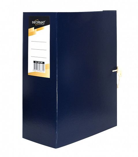 Короб архивный INFORMAT 120 мм А4 синий бумвинил, 2 завязки, вместимость до 120 листов разобранный
