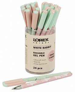 Ручка гелевая стираемая LOREX KIDS WHITE RABBIT Slim Soft 0,5 мм синяя, покрытие ultra-soft touch