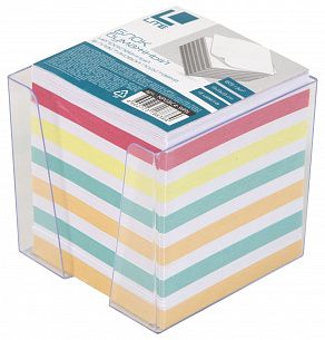 Блок для записей в подставке LITE 9х9х9 см ассорти 4 цвета 65 г/м2, цвет подставки прозрачный