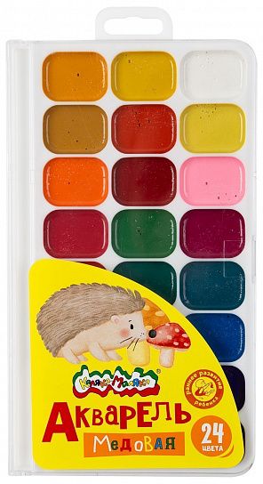 Акварель Каляка-Маляка 24 цвета, без кисти, пластиковая упаковка с европодвесом