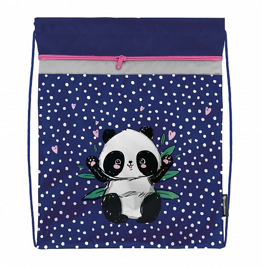 Мешок для обуви Schoolformat PANDASTIC 42х34 см, фуксия 1 отделение, с большим карманом на молнии, для девочек