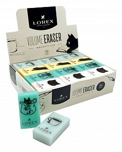 Ластик LOREX VOLUME ERASER NAUGHTY CAT ПВХ 35х21х10 мм прямоугольный, ассорти, мягкий, индивидуальный ШК