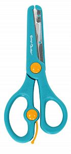 Ножницы детские Каляка-Маляка безопасные 135 мм, эргономичные ручки пластиковые бирюзовые с усилителем, лезвия металл+пластик