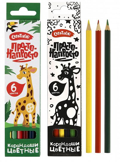 Набор цветных карандашей Creativiki ПРОСТО-НАПРОСТО 6 цв. шестигранные, деревянные, в картонной упаковке