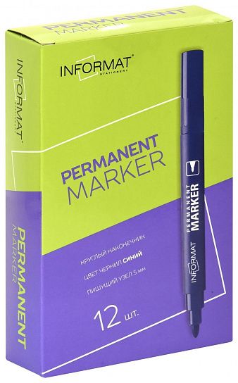 Маркер перманентный INFORMAT PERMANENT 1-5 мм синий, круглый наконечник