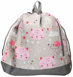 Мешок для обуви Каляка-Маляка КОШКА 38x35x6 см, серый, 1 отделение, с большим карманом на молнии, с ручками для девочек