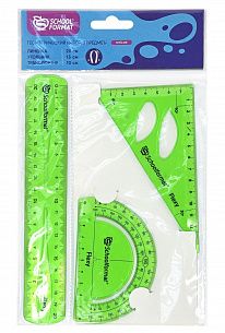 Набор чертежный 3 предмета средний Schoolformat гибкий пластик тонированный ассорти, с европодвесом