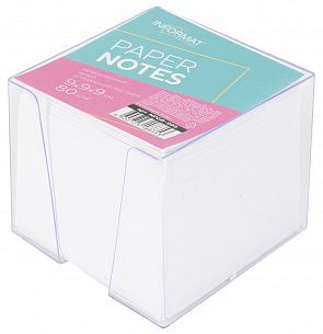 Блок для записей в подставке INFORMAT 9х9х9 см белый 80 г/м2, цвет подставки прозрачный