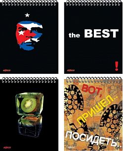 Блокнот А6 40 л. клетка КФОБ АССОРТИ на спирали, мелованный картон