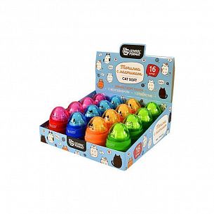 Точилка Schoolformat Cat Soft с контейнером и ластиком, ассорти, корпус пластик, 1 отверстие, в дисплее