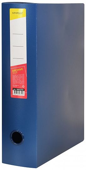 Короб архивный INFORMAT 235x75x320 мм А4 синий пластик, 2 липучки, вместимость до 750 листов разобран.