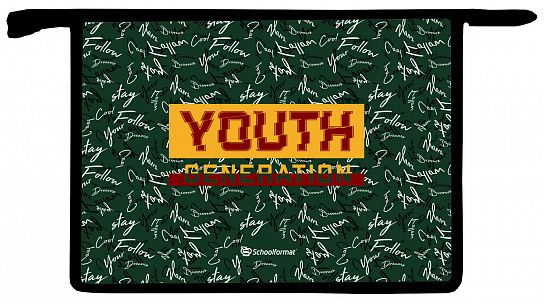 Папка для тетрадей 1 отделение А4 Schoolformat YOUTH зеленая, молния сверху, пластик, картон, универсальная