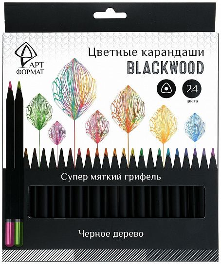Набор цветных карандашей АРТформат Blackwood 24 цв. трехгранные, деревянные, в картонной упаковке