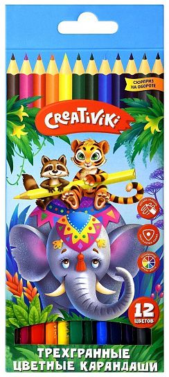 Набор цветных карандашей Creativiki 12 цв. трехгранные, деревянные, в картонной упаковке