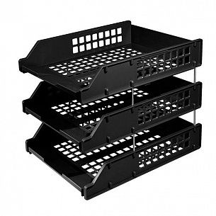 Лоток горизонтальный для бумаг Стамм Strong черный пластик, 3 отделения