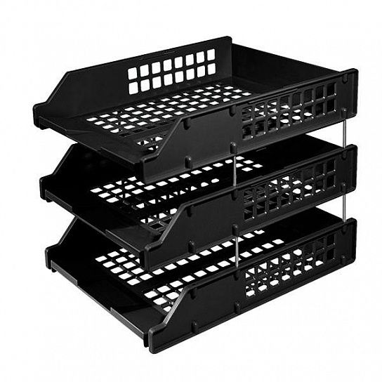 Лоток горизонтальный для бумаг Стамм Strong черный пластик, 3 отделения