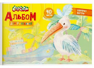 Альбом для рисования 40 л. А4, скрепка Каляка-Маляка мелованный картон, ВД-лак, офсетная бумага, цветные аппликации