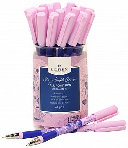 Ручка шариковая на масляной основе LOREX SO RAMENTIC Slim Soft Grip синяя 0,5 мм, с дизайном круглый корпус, покрытие ultra-soft touch, грип