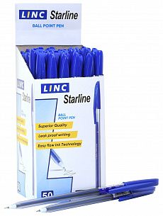 Ручка шариковая Linc StarLine синяя 0,6 мм, прозрачный шестигранный корпус, игольчатый наконечник