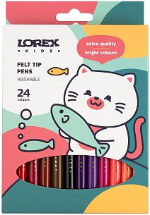 Фломастеры LOREX KIDS классические 24 цв. круглый корпус, смываемые, картонная упаковка