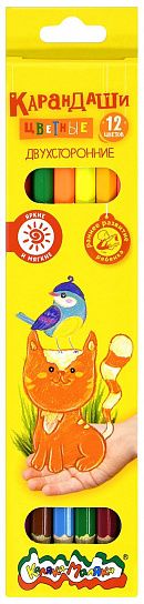Набор цветных карандашей Каляка-Маляка двухсторонние 12 цв. шестигранные, деревянные, в картонной упаковке