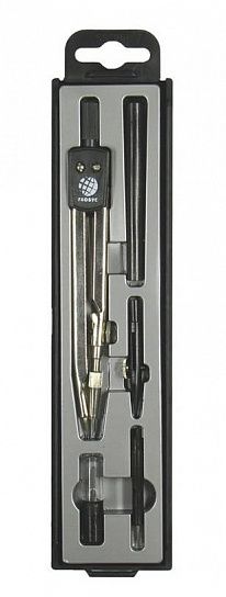 Набор чертежный (готовальня) GLOBUS ЮНИОР циркуль 125 мм металлический черный, 5 предметов, в пластиковом пенале с европодвесом