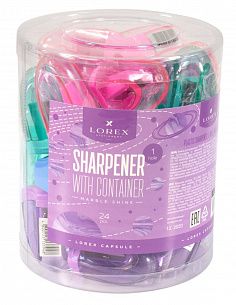 Точилка LOREX Capsule Marble Shine с контейнером, ассорти, корпус пластик, 1 отверстие, в тубусе