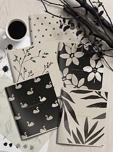 Тетрадь 48 л. А5 клетка, на скрепке, офсет LOREX CONTRAST BEIGE PATTERN мелованный картон, запечатка форзаца, soft touch, выборочный УФ-лак