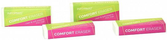 Ластик INFORMAT КОМФОРТ каучук 53х19х9 мм прямоугольный, белый, мягкий, картонный держатель, индивидуальный ШК