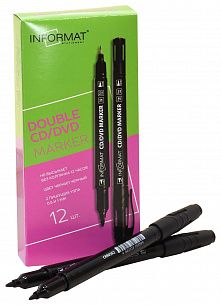 Маркер для компакт-дисков INFORMAT DOUBLE 0,5 и 1 мм черный, круглый наконечник