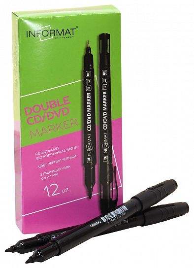 Маркер для компакт-дисков INFORMAT DOUBLE 0,5 и 1 мм черный, круглый наконечник