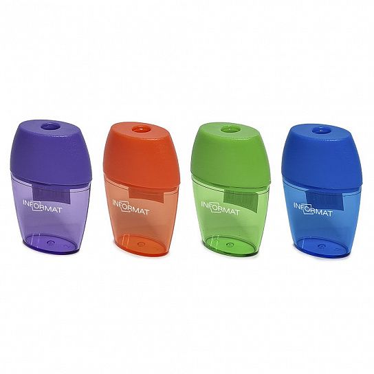 Точилка INFORMAT SHARPIFY с контейнером, ассорти, корпус пластик, 1 отверстие, в дисплее